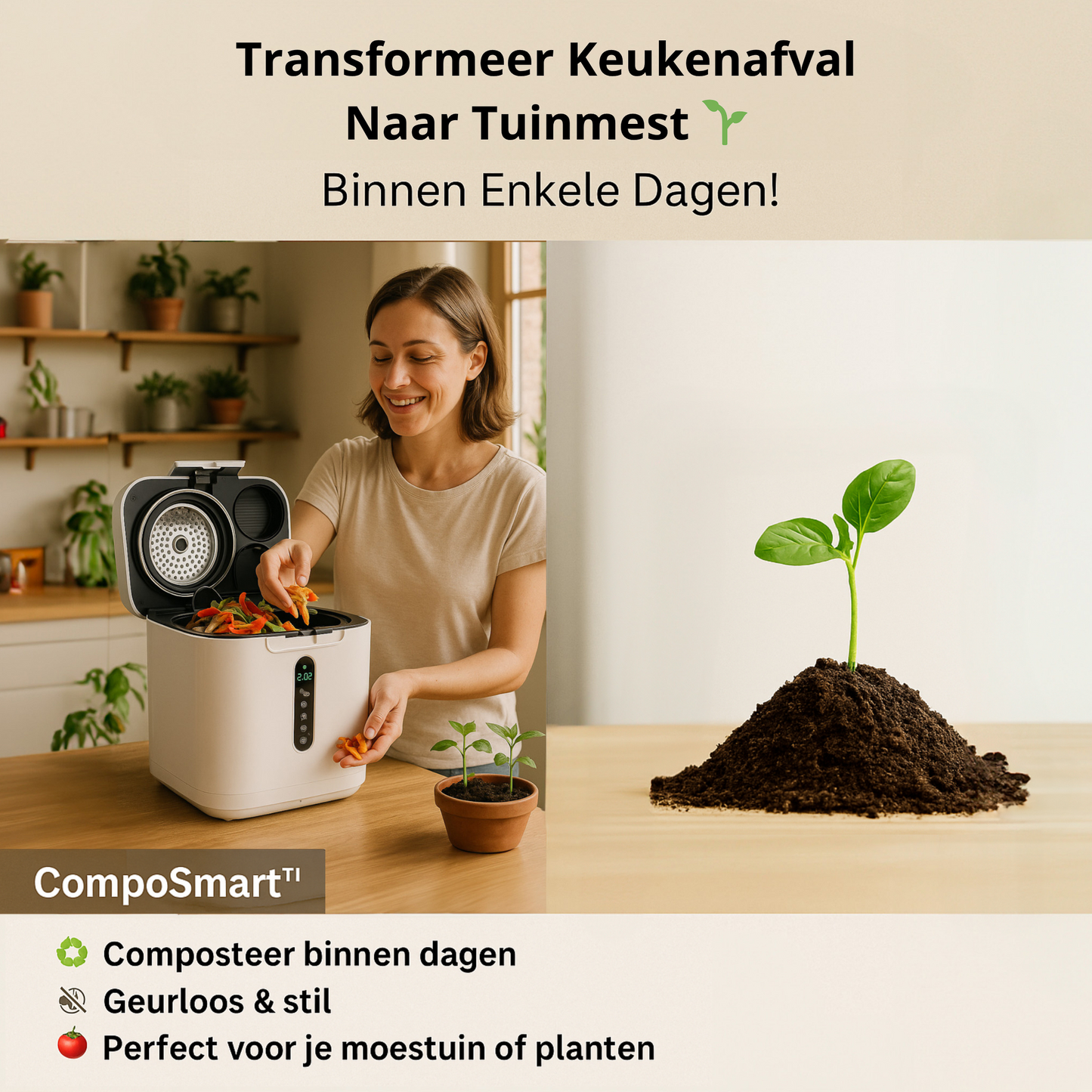 CompoSmart™ - Transformeer Keukenafval Naar Tuinfertilizer Binnen Enkele Dagen!